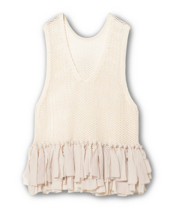 Fringe hem mesh knit vest