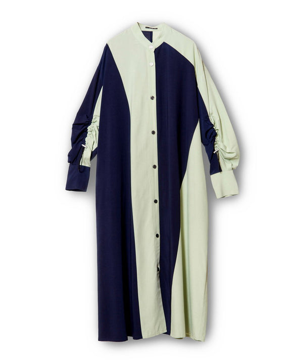 Two-tone gathered sleeve dress