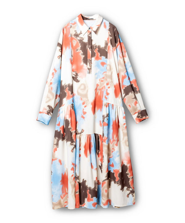 Printed Gathered Shirt Dress