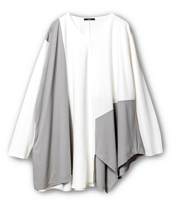 Asymmetrical switching flared pullover