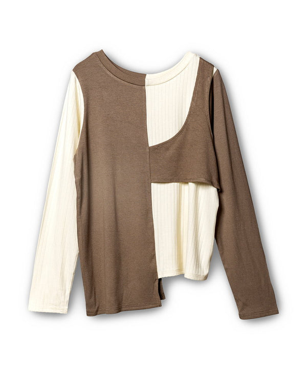 Two-Tone Ribbed Knit Pullover