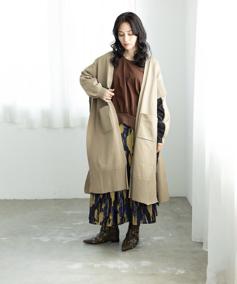 バックシフォン切替えカーディガン trois アイボリー Classical Evon】レトロな編み柄で華やぐ1枚。着回し抜群の 前後2way