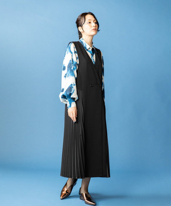 Side pleated gilet dress