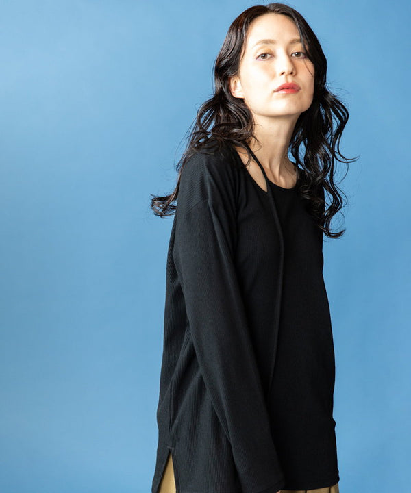 アシンメトリーテレコ長袖Tシャツ