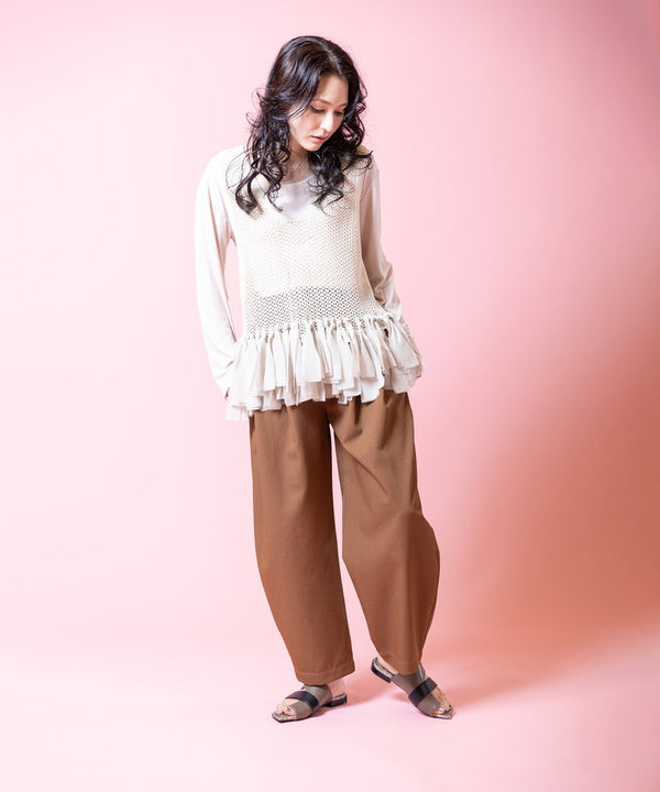 Fringe hem mesh knit vest