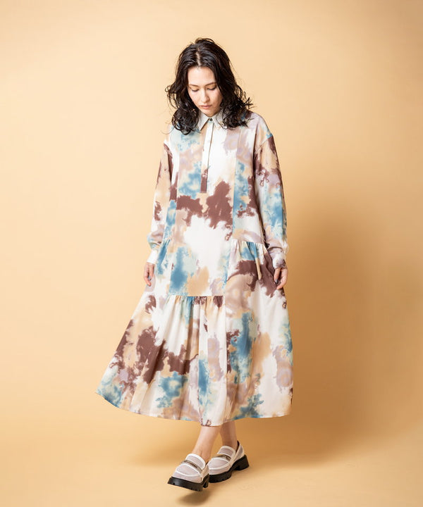 Printed Gathered Shirt Dress