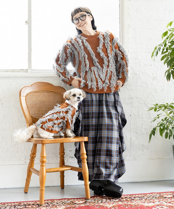 【paw's living コラボ商品】バイカラーフリンジニットプルオーバー
