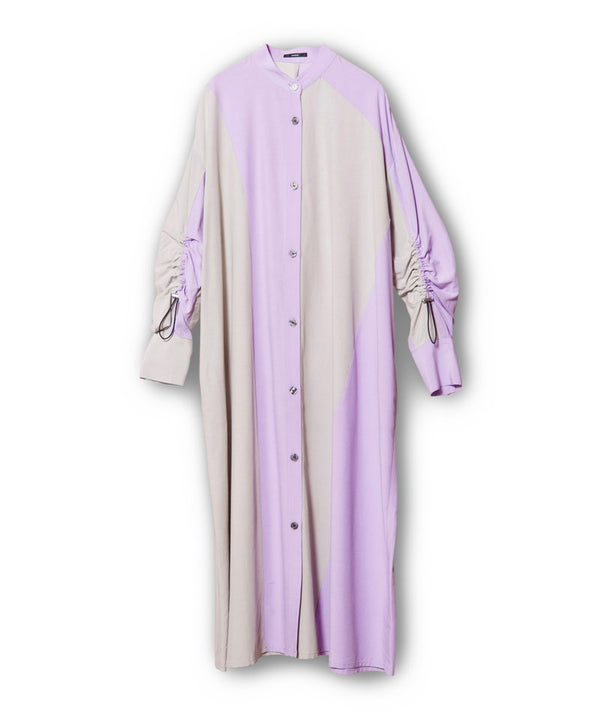 Two-tone gathered sleeve dress
