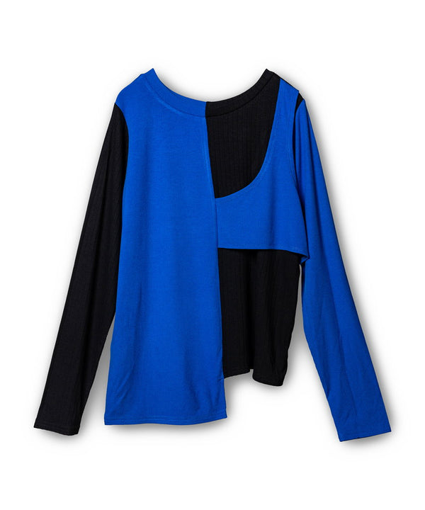 Two-Tone Ribbed Knit Pullover
