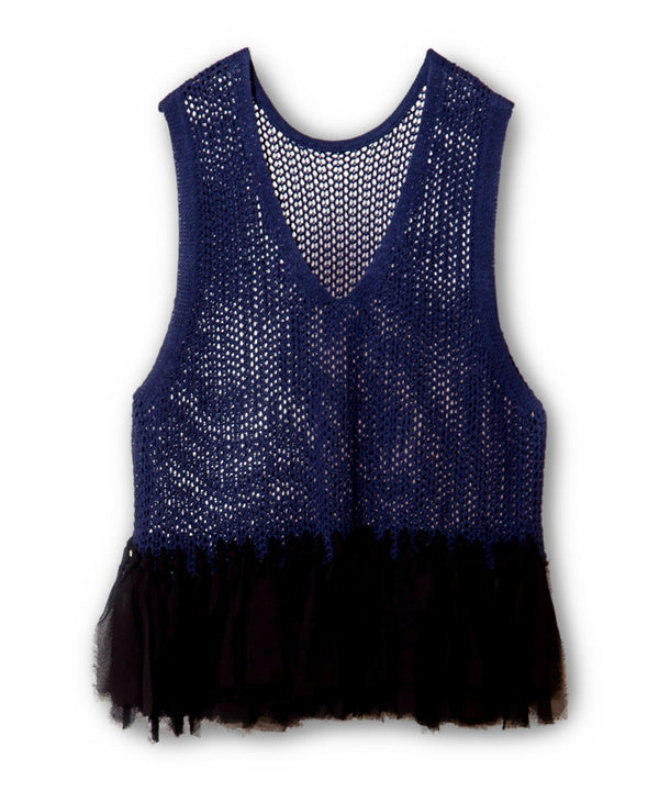 Fringe hem mesh knit vest