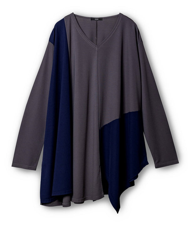 Asymmetrical switching flared pullover