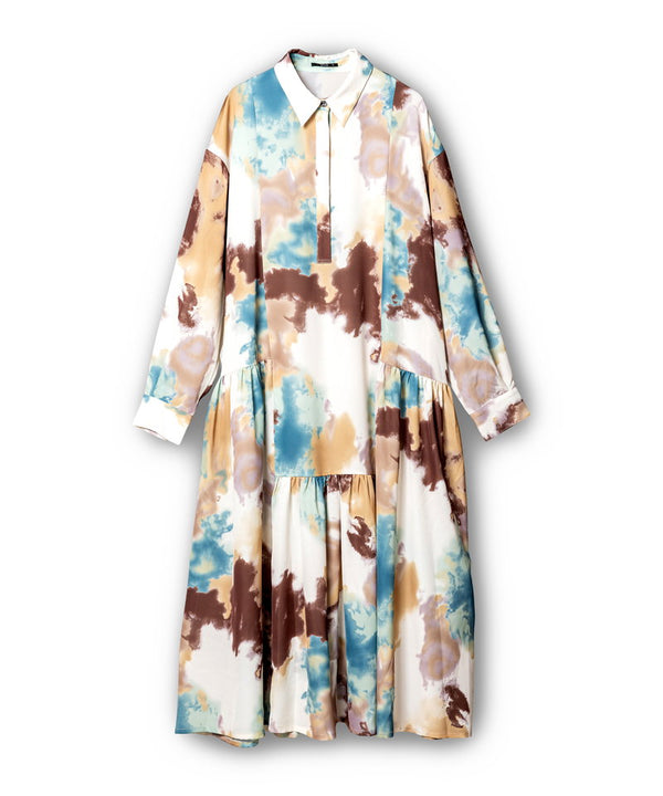 Printed Gathered Shirt Dress