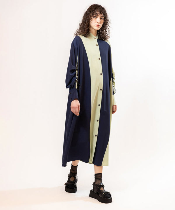 Two-tone gathered sleeve dress
