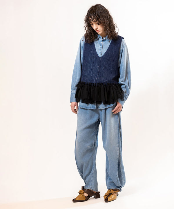 Fringe hem mesh knit vest