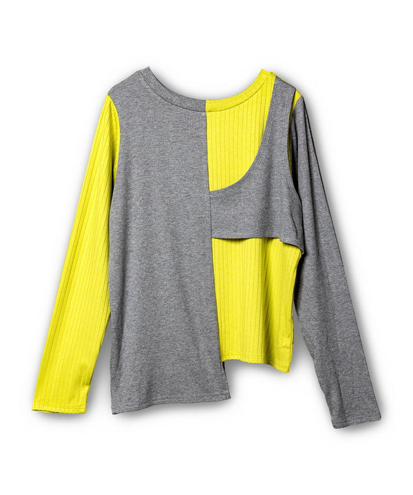 Two-Tone Ribbed Knit Pullover