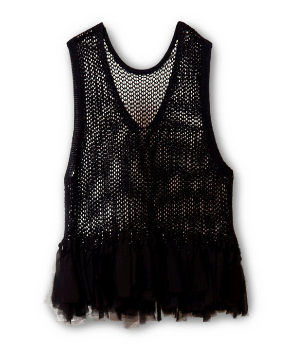 Fringe hem mesh knit vest