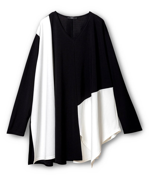 Asymmetrical switching flared pullover
