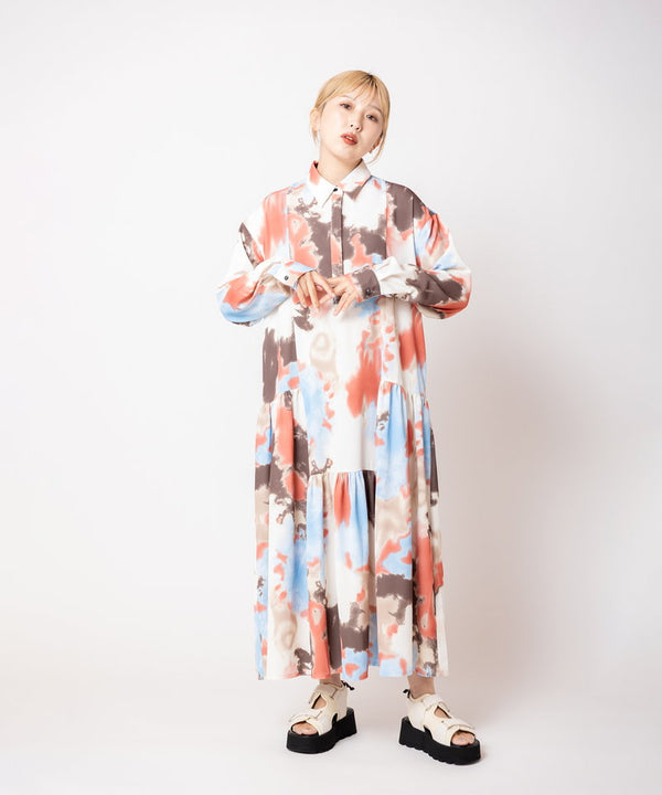Printed Gathered Shirt Dress