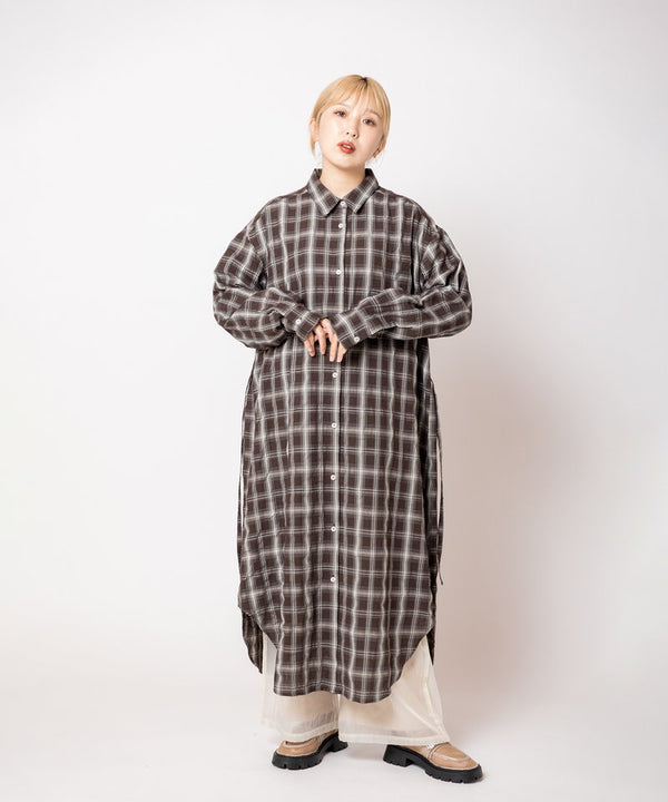 2-way check long shirt blouse