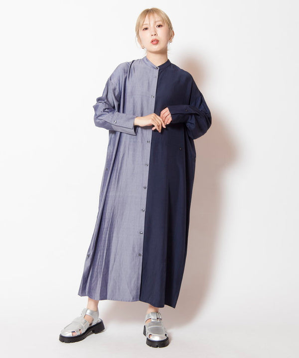 Two-tone button arrangement dress