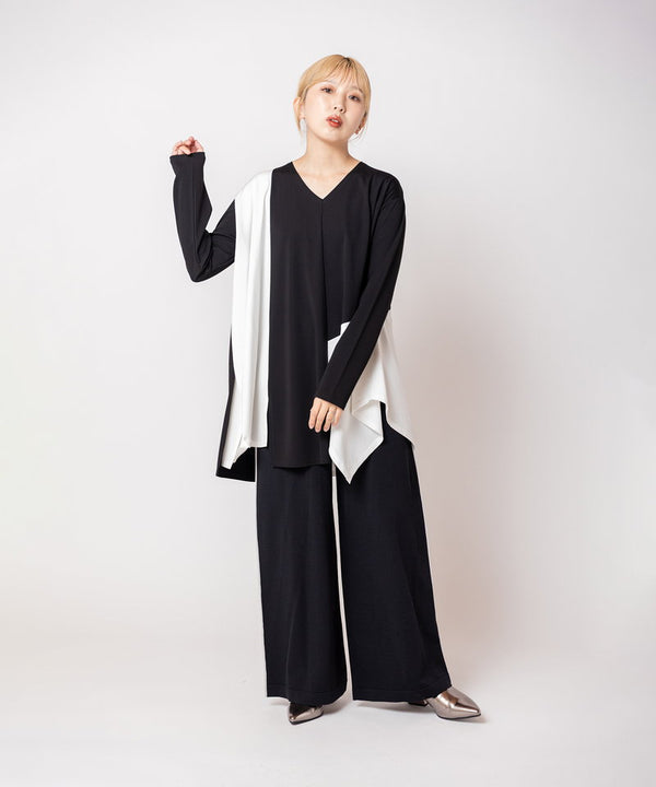 Asymmetrical switching flared pullover