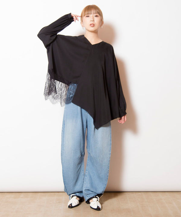 アシンメトリーレース切替ブラウス