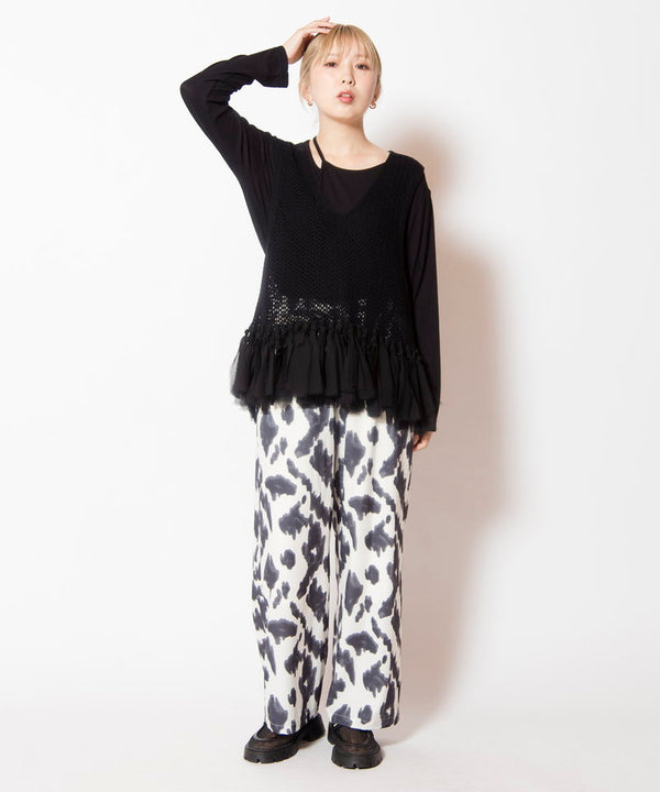 Fringe hem mesh knit vest