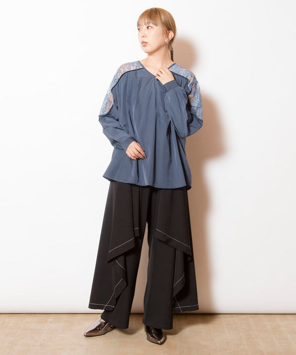 2-way lace switching blouse