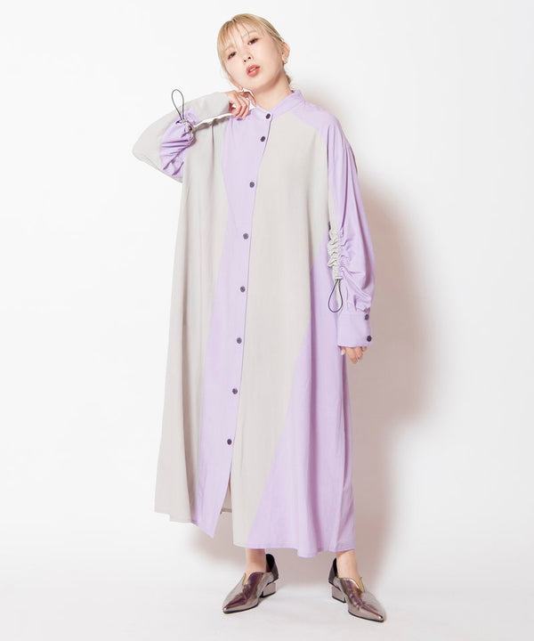 Two-tone gathered sleeve dress