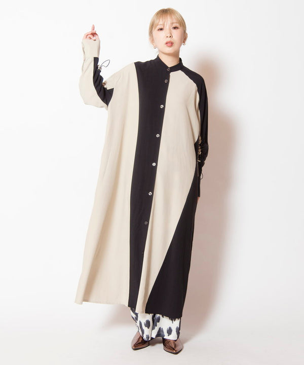 Two-tone gathered sleeve dress