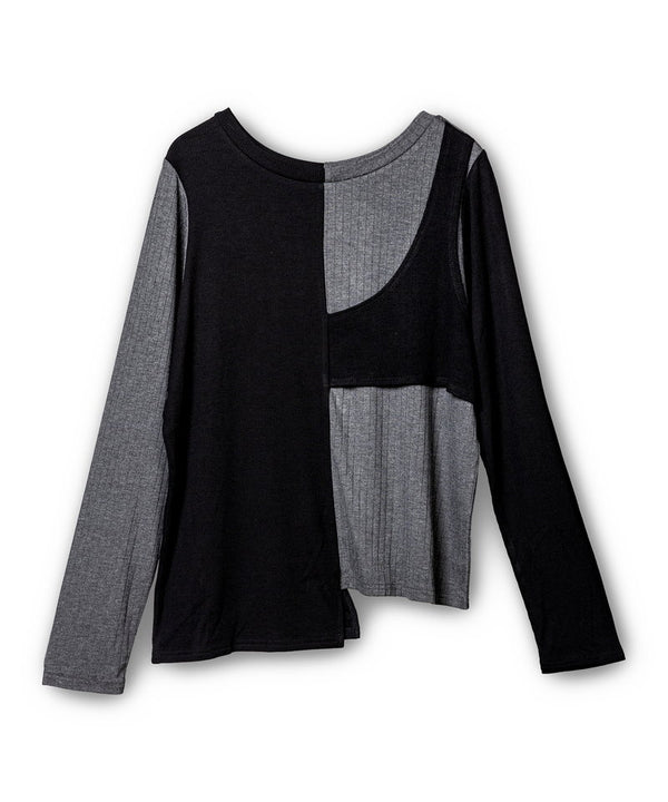 Two-Tone Ribbed Knit Pullover