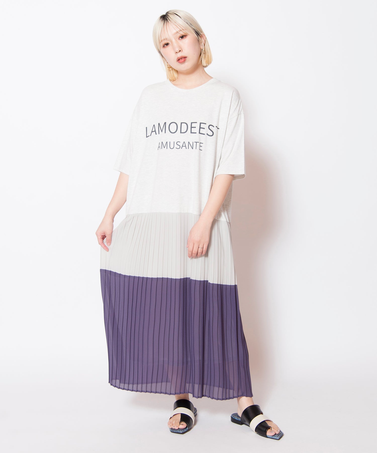 ロゴプリントプリーツ切替ワンピース – OSMOSIS・NO ID.
