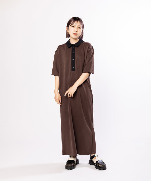 Color-blocked Shirt Collar Dress