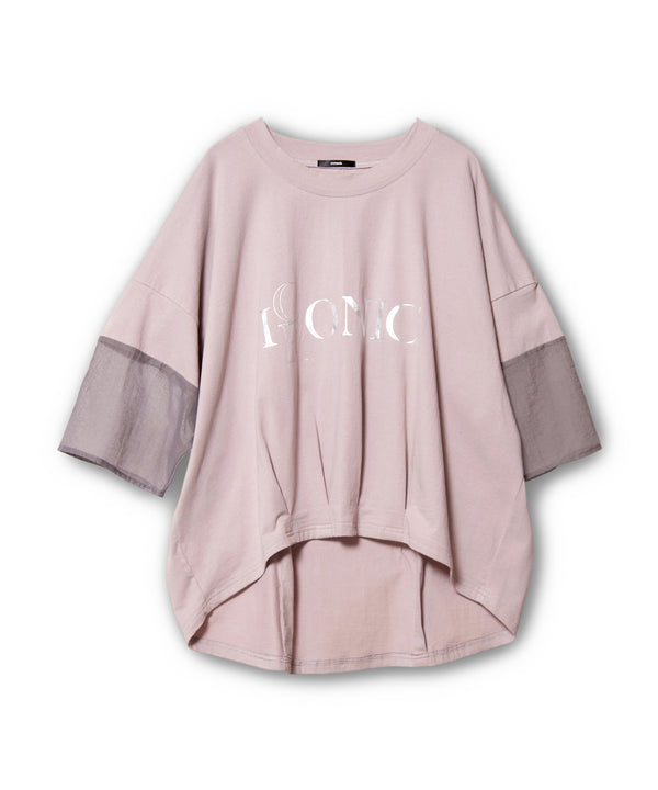 シアー切替タックプリントTシャツ