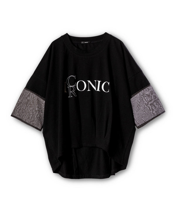 シアー切替タックプリントTシャツ
