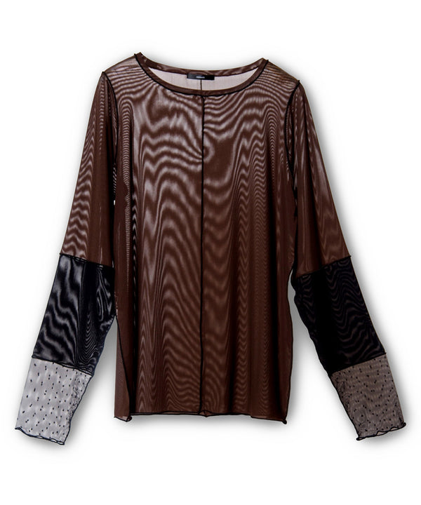 Dot Mesh Switching Mellow Long Sleeve T-Shirt