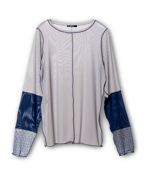 Dot Mesh Switching Mellow Long Sleeve T-Shirt