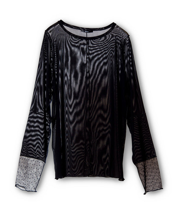 Dot Mesh Switching Mellow Long Sleeve T-Shirt