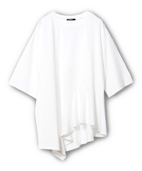 WEBSTORE Exclusive Color Available: Asymmetrical Hem T-Shirt with Contrast Fabric