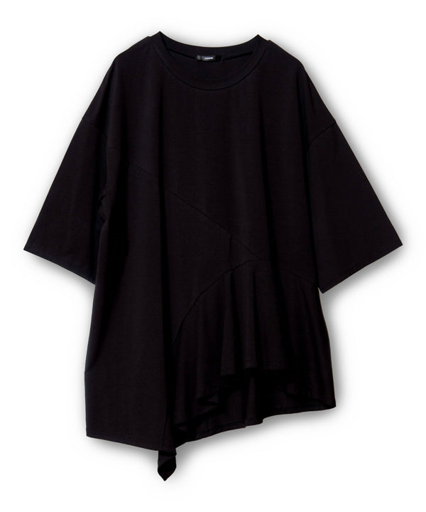 WEBSTORE Exclusive Color Available: Asymmetrical Hem T-Shirt with Contrast Fabric
