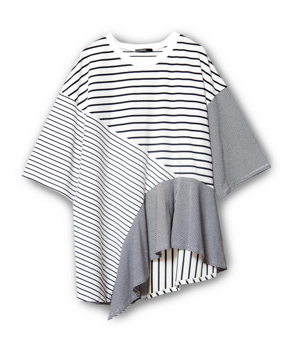 WEBSTORE Exclusive Color Available: Asymmetrical Hem T-Shirt with Contrast Fabric