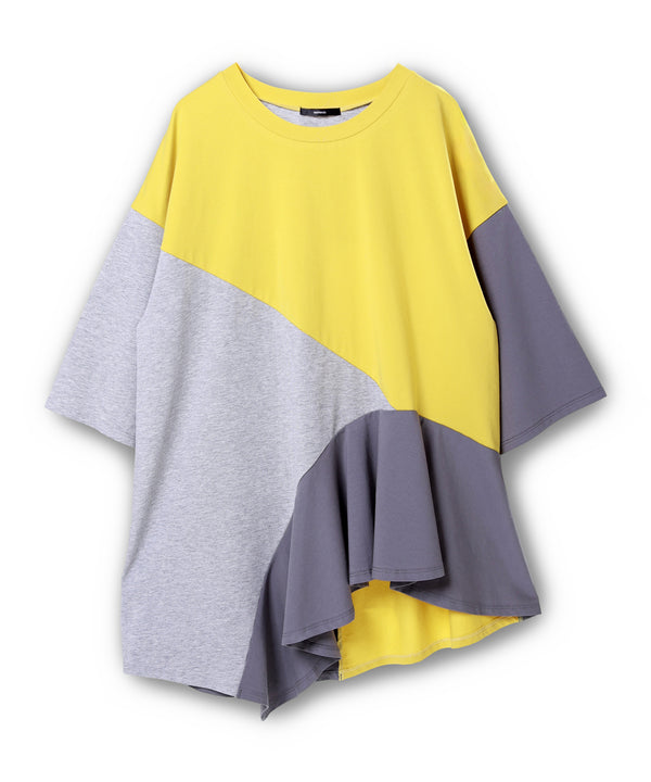 WEBSTORE Exclusive Color Available: Asymmetrical Hem T-Shirt with Contrast Fabric