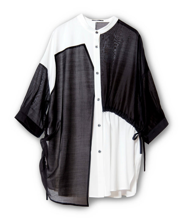 Drawstring Switching Blouse