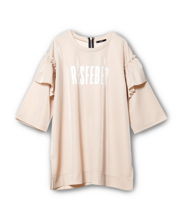 ロゴプリントショルダーフリルTシャツ