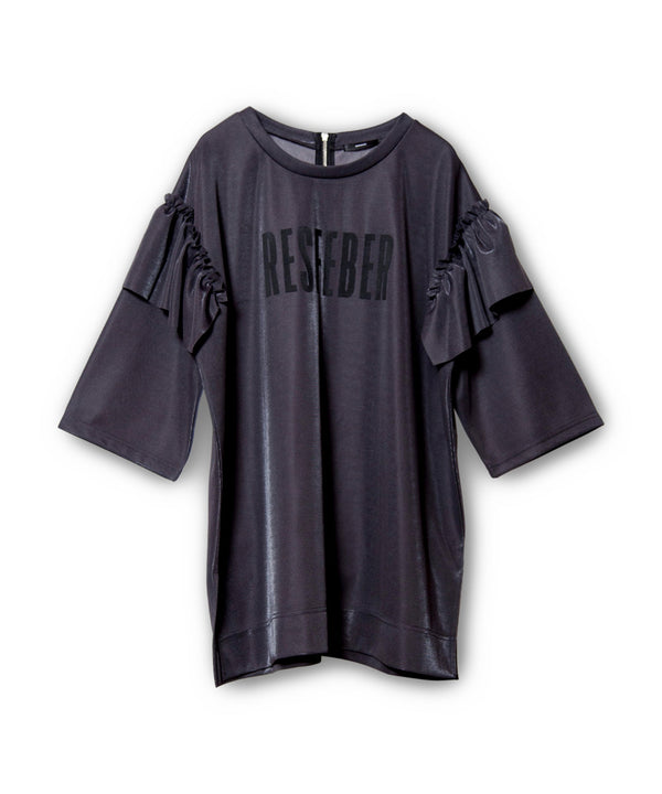 ロゴプリントショルダーフリルTシャツ