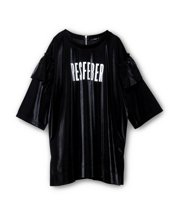 ロゴプリントショルダーフリルTシャツ