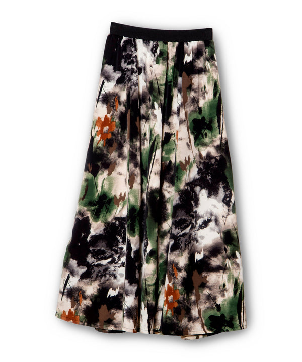 Switching Print Flared Skirt