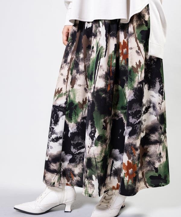 Switching Print Flared Skirt