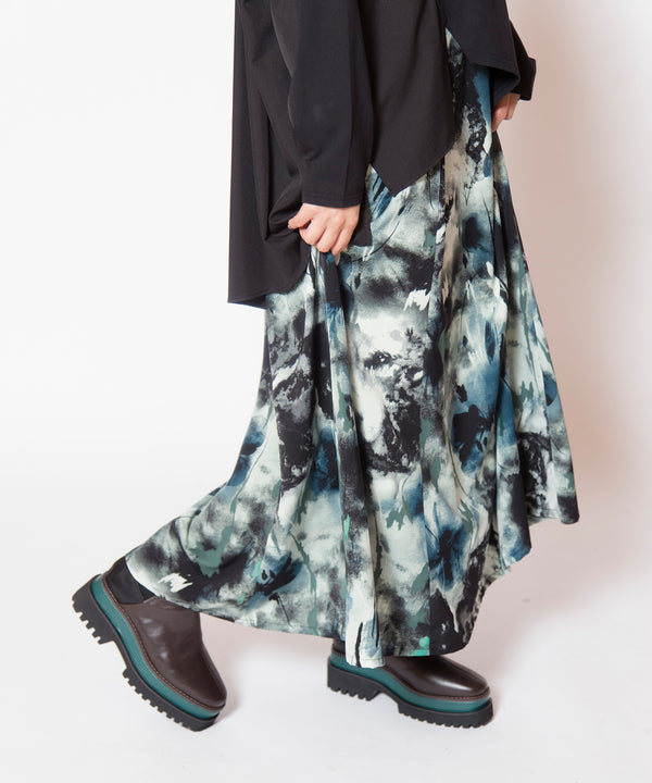 Switching Print Flared Skirt