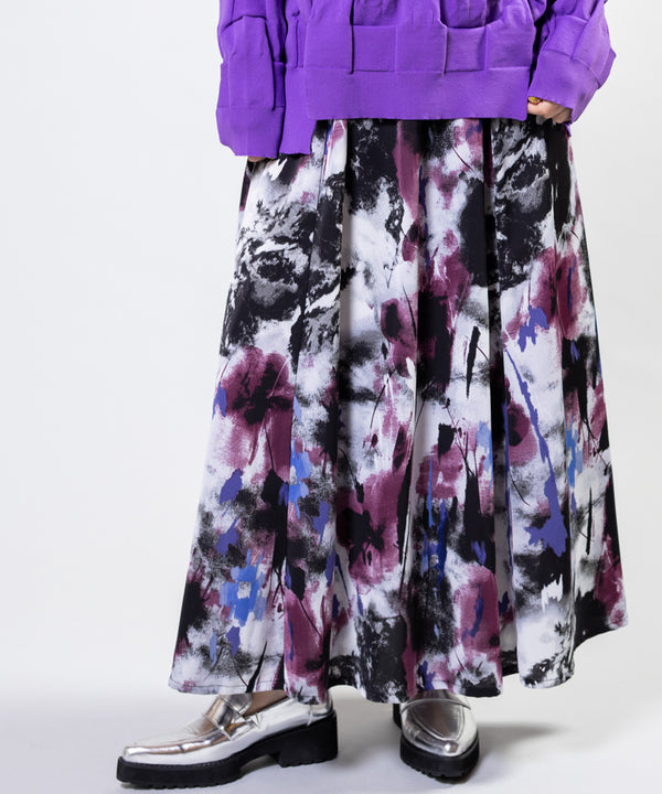 Switching Print Flared Skirt